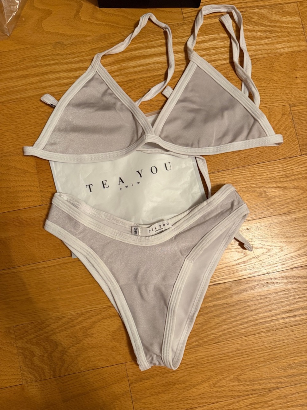 TEA YOU  Light Gray & White Triangle Bikini Set